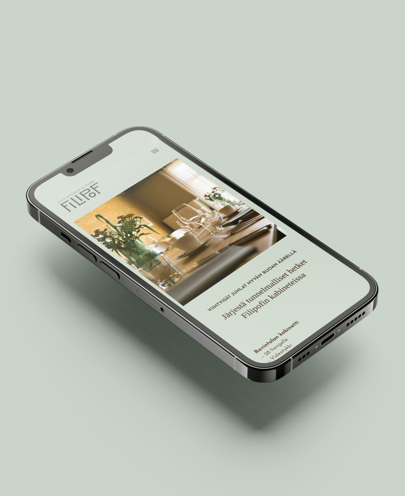 Ravintola Filipofin verkkopalvelu avattuna älypuhelin näytölle.